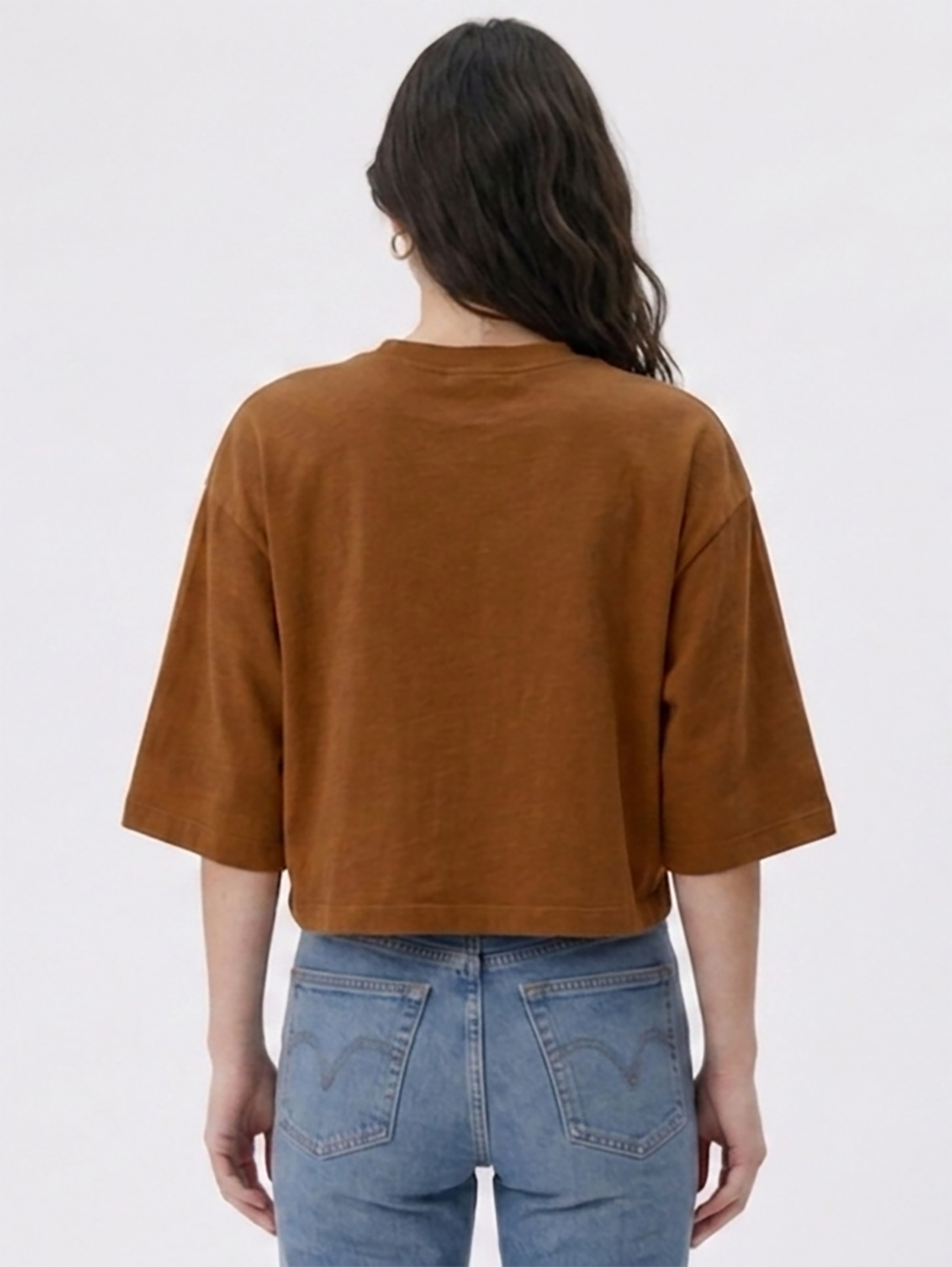 Women's Brown Oversized Boxy Crop T-Shirt