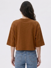 Women's Brown Oversized Boxy Crop T-Shirt