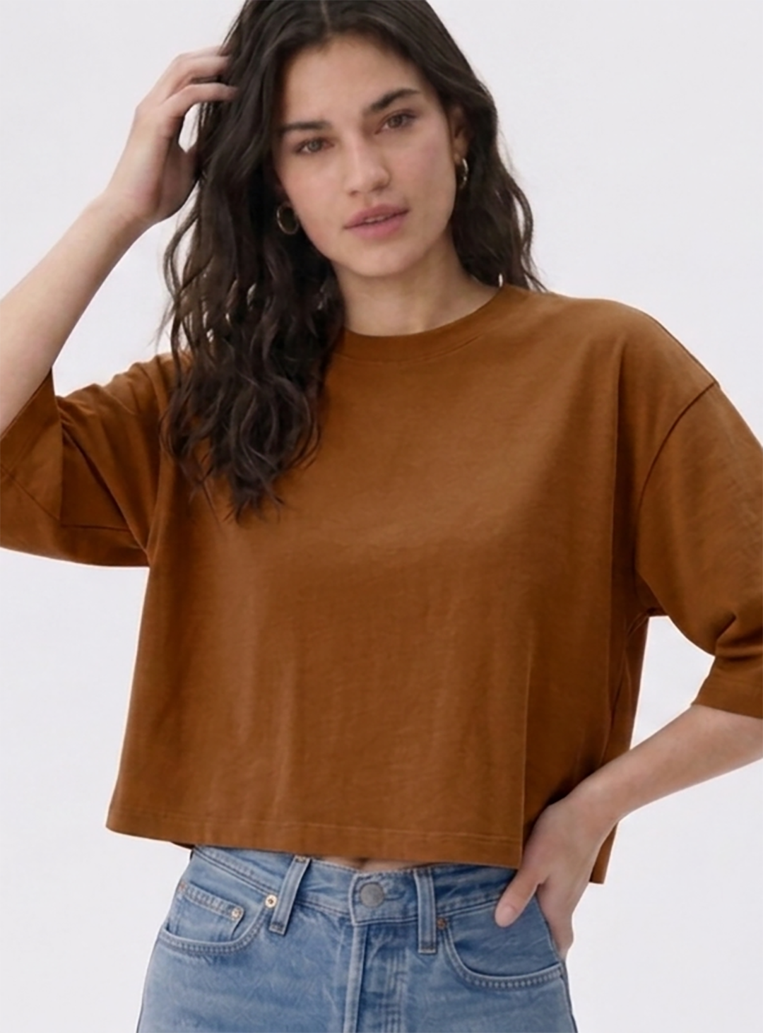Women's Brown Oversized Boxy Crop T-Shirt