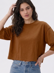 Women's Brown Oversized Boxy Crop T-Shirt