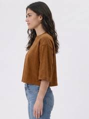 Women's Brown Oversized Boxy Crop T-Shirt