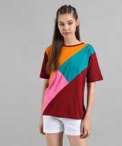 KOTTY Colorblock Women Round Neck Multicolor T-Shirt 