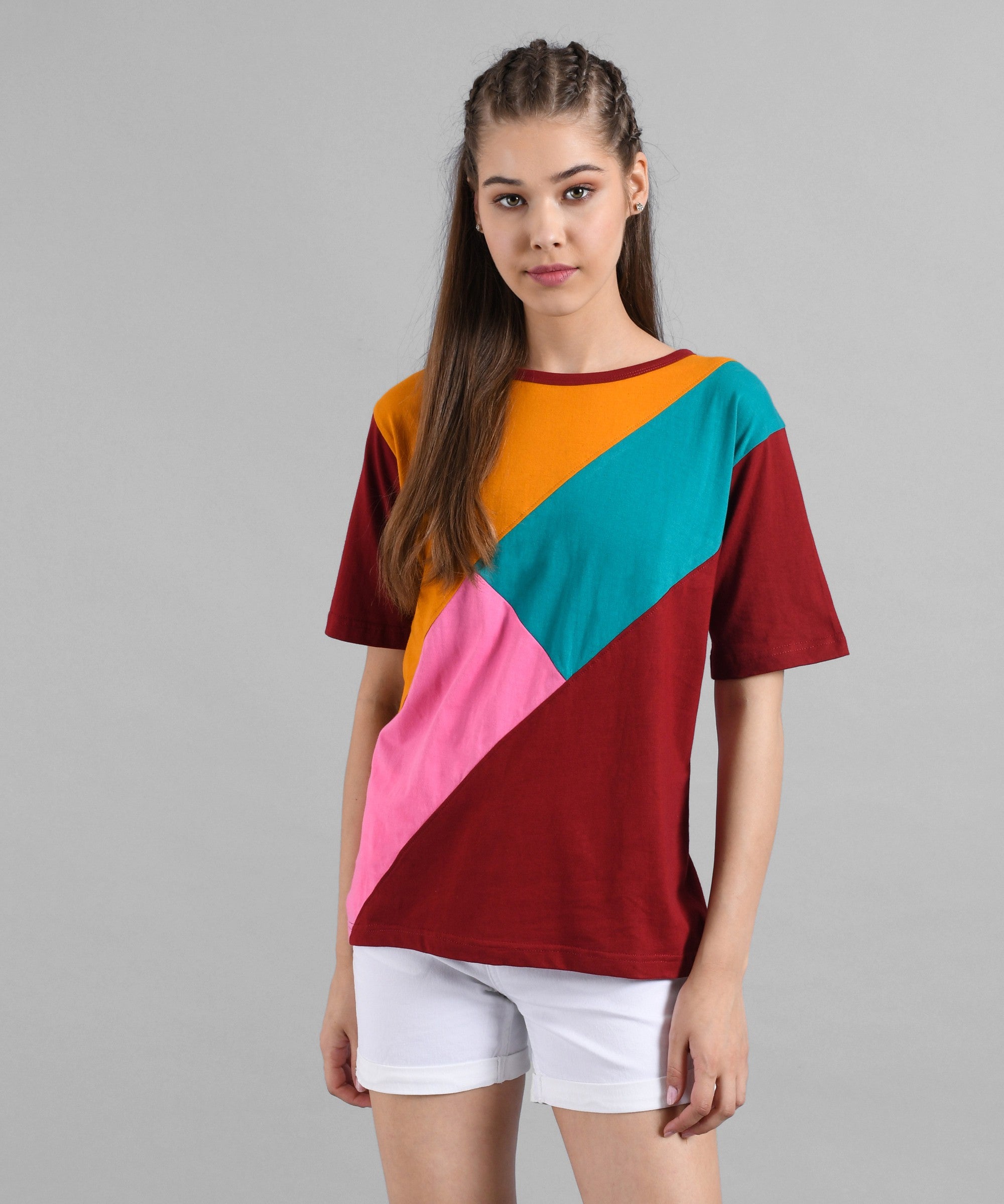 KOTTY Colorblock Women Round Neck Multicolor T-Shirt 