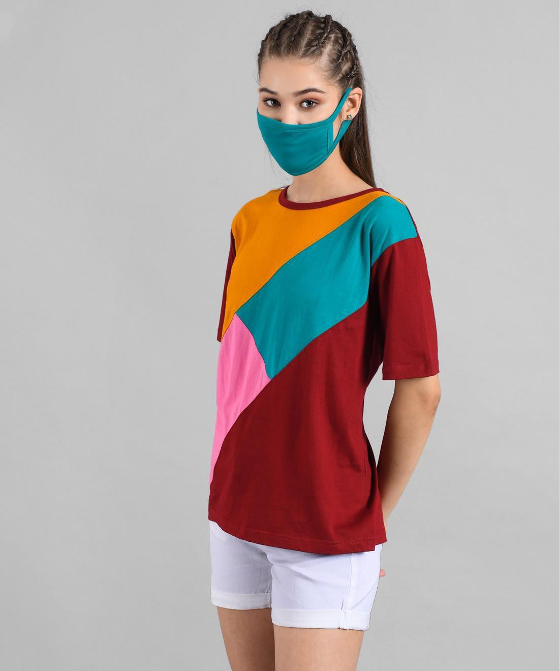 KOTTY Colorblock Women Round Neck Multicolor T-Shirt 