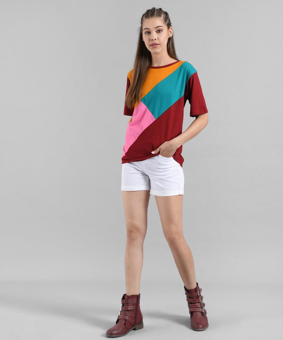 KOTTY Colorblock Women Round Neck Multicolor T-Shirt 