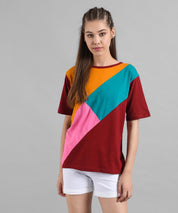 KOTTY Colorblock Women Round Neck Multicolor T-Shirt 