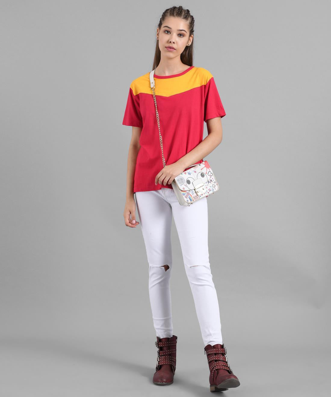 KOTTY Colorblock Women Round Neck Multicolor T-Shirt 