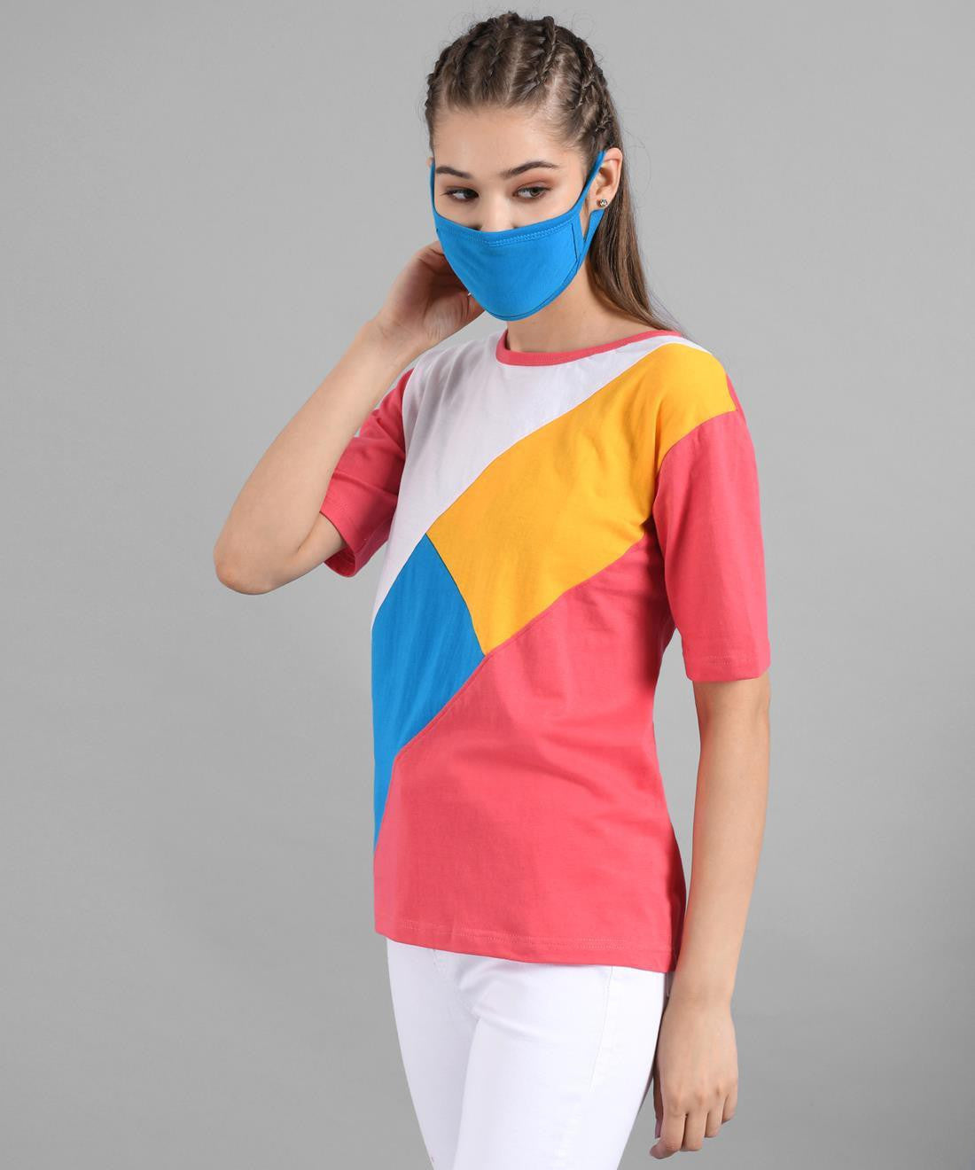 KOTTY Colorblock Women Round Neck Multicolor T-Shirt 