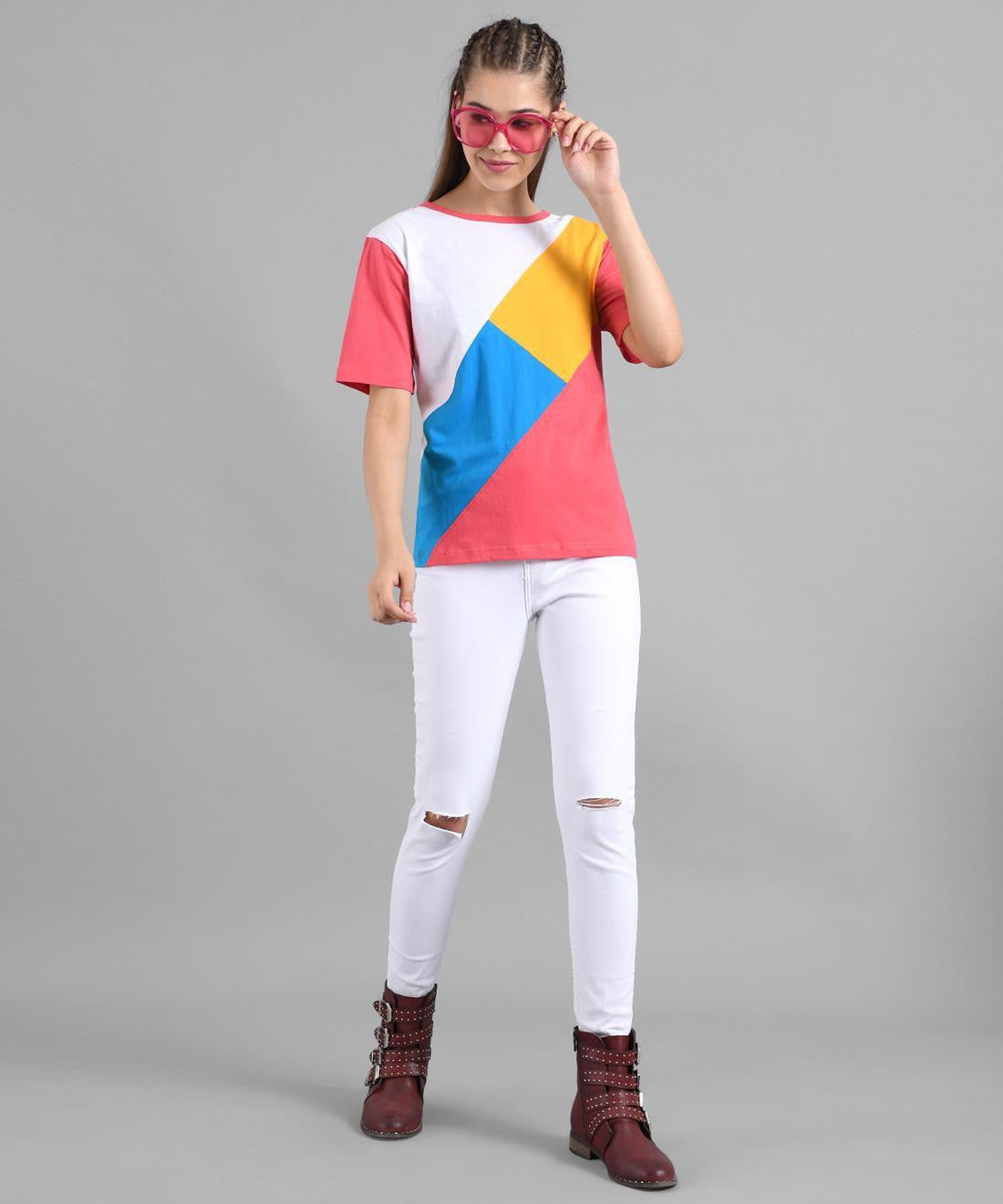 KOTTY Colorblock Women Round Neck Multicolor T-Shirt 