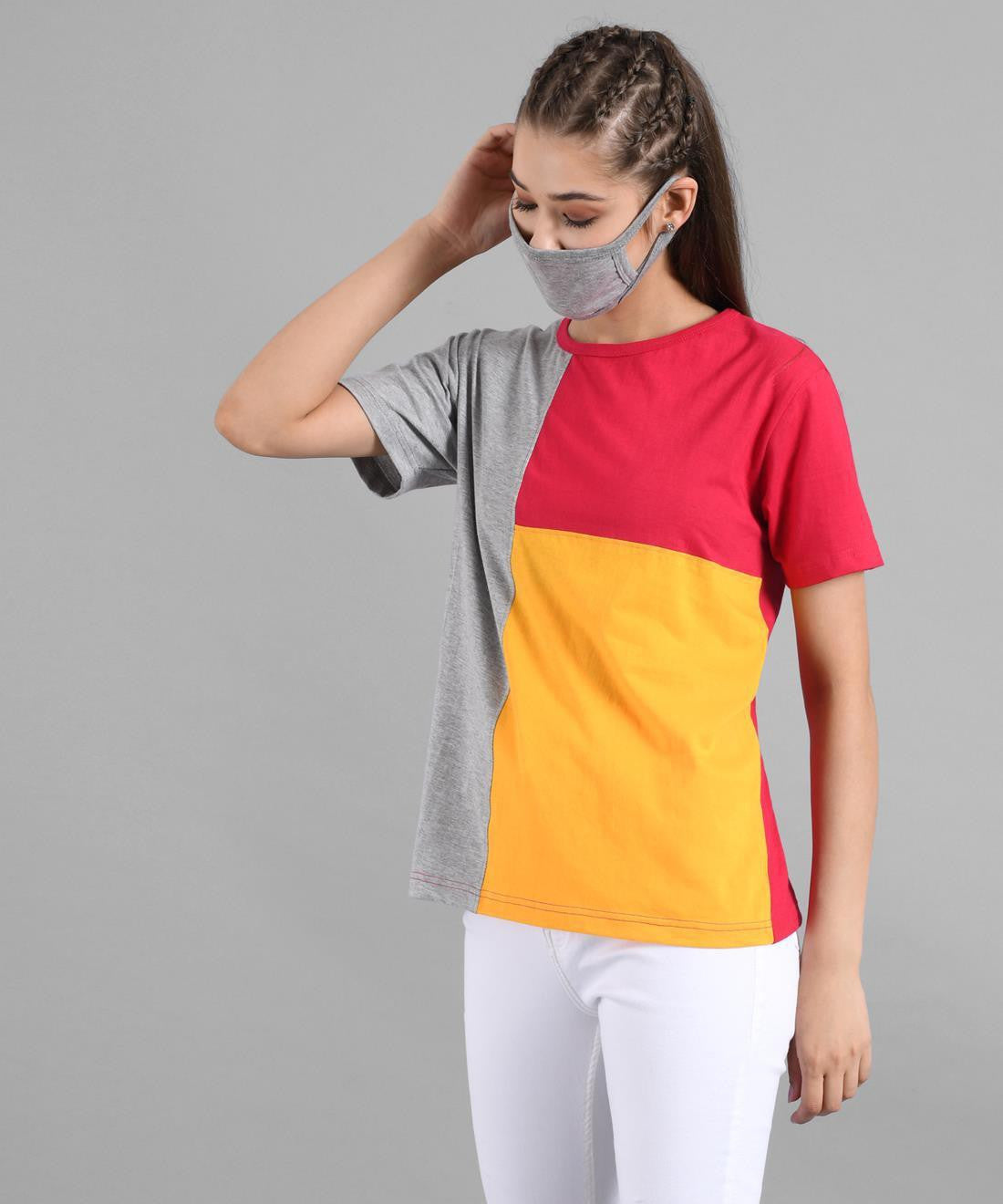 KOTTY Colorblock Women Round Neck Multicolor T-Shirt 