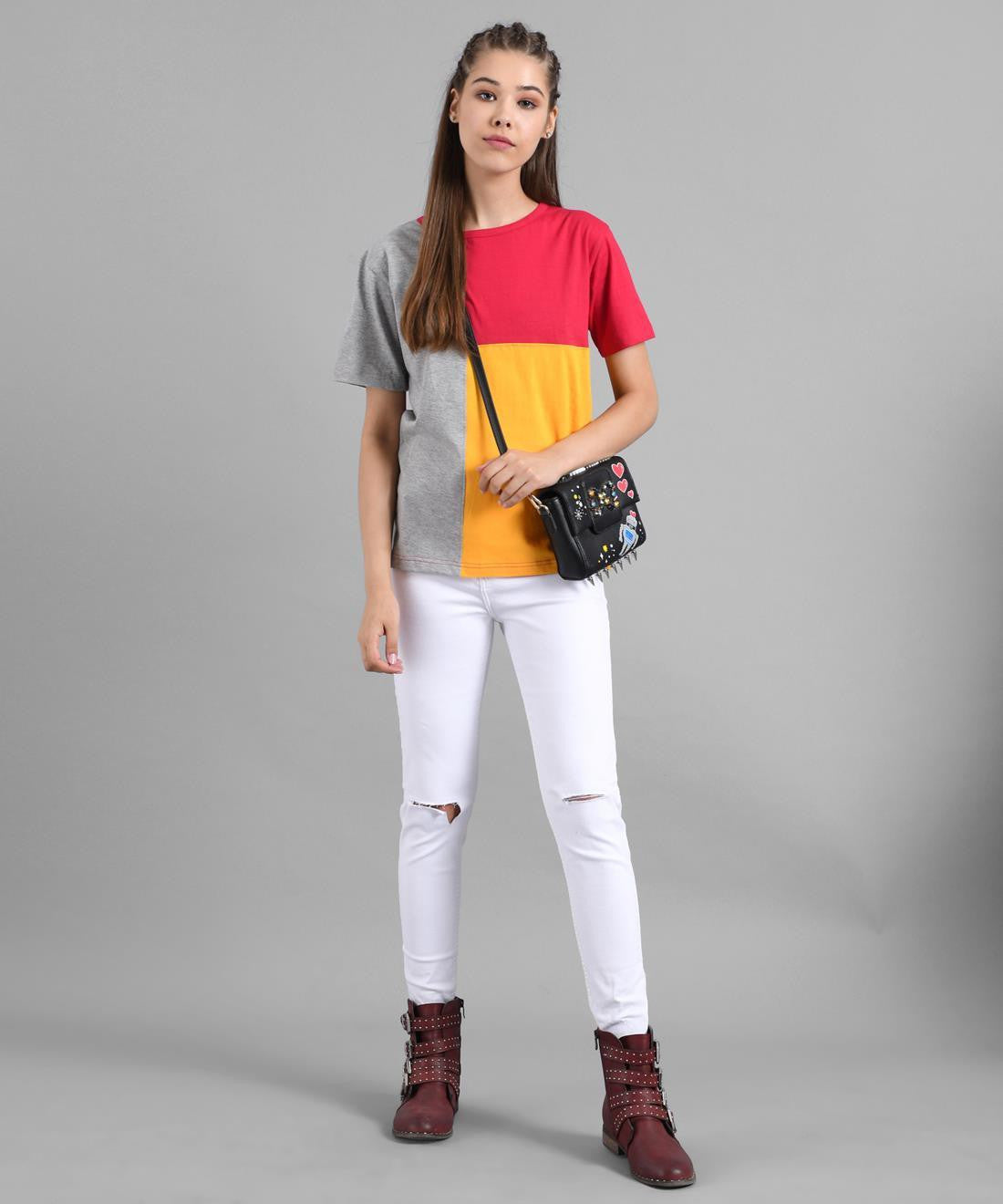 KOTTY Colorblock Women Round Neck Multicolor T-Shirt 