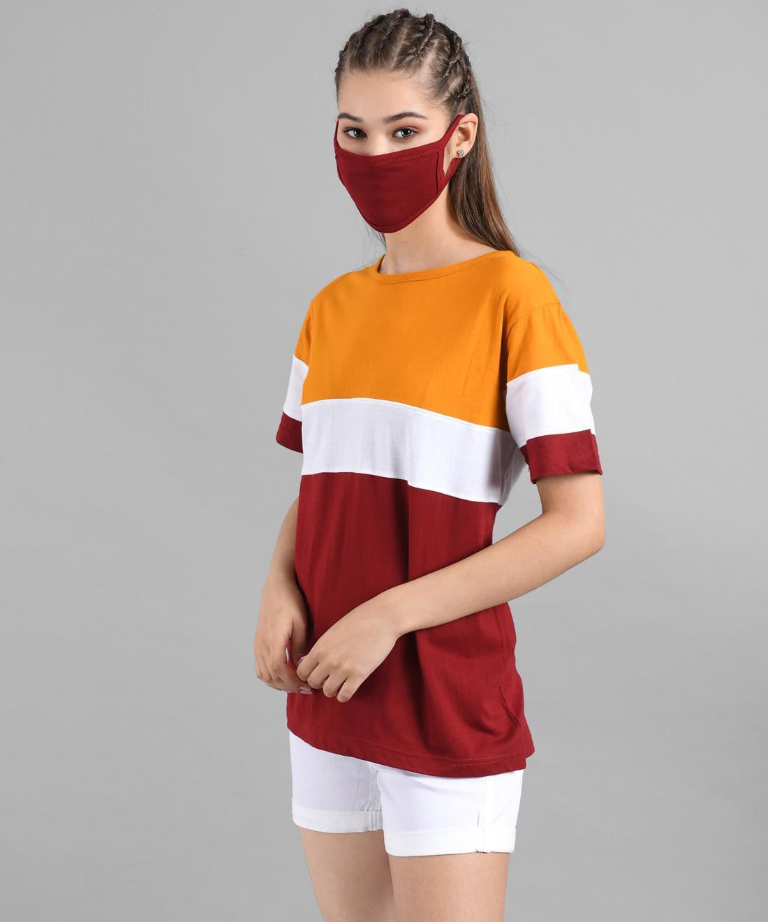 KOTTY Colorblock Women Round Neck Multicolor T-Shirt 