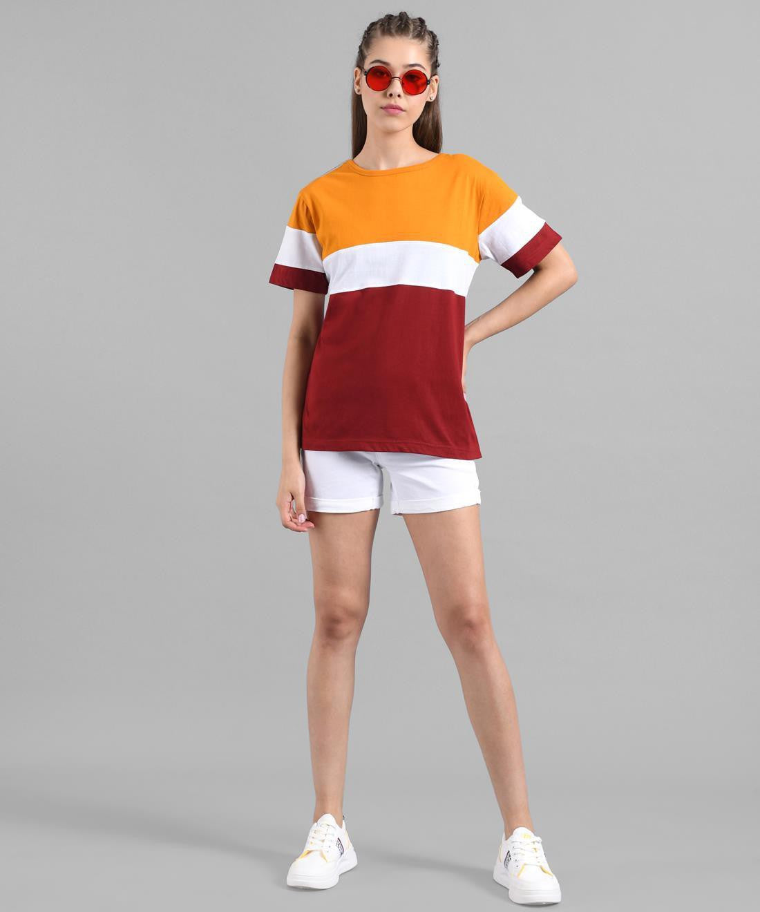 KOTTY Colorblock Women Round Neck Multicolor T-Shirt 