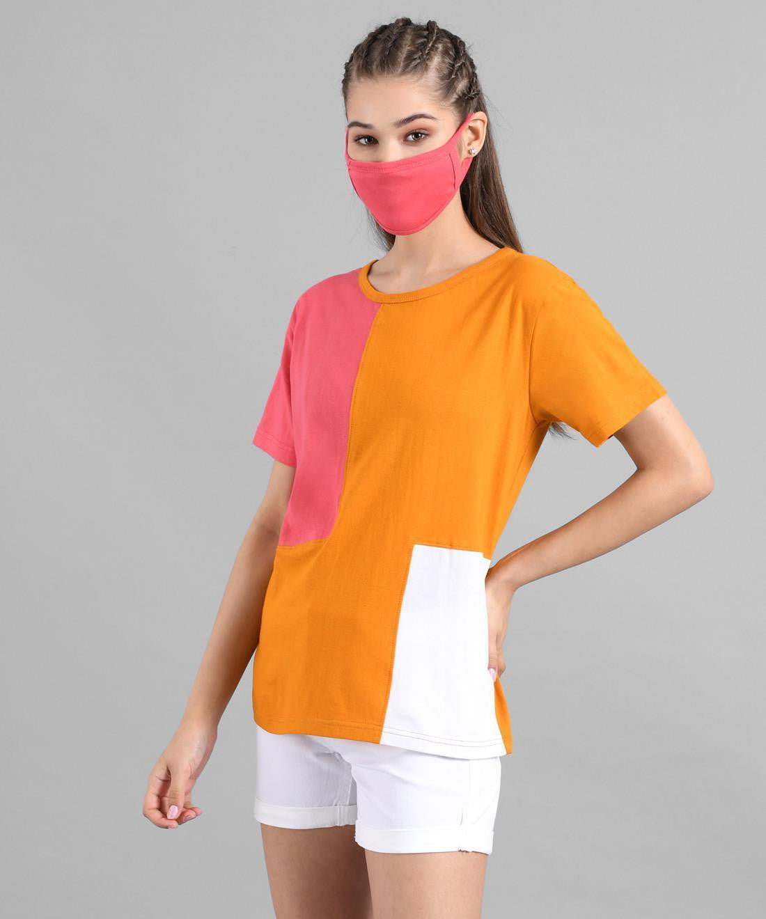 KOTTY Colorblock Women Round Neck Multicolor T-Shirt 