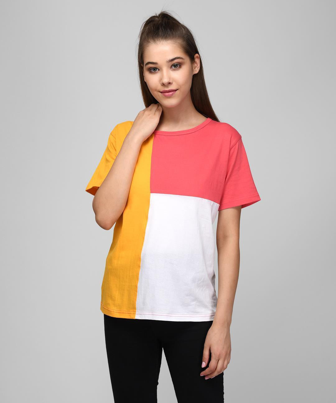 KOTTY Colorblock Women Round Neck Multicolor T-Shirt 