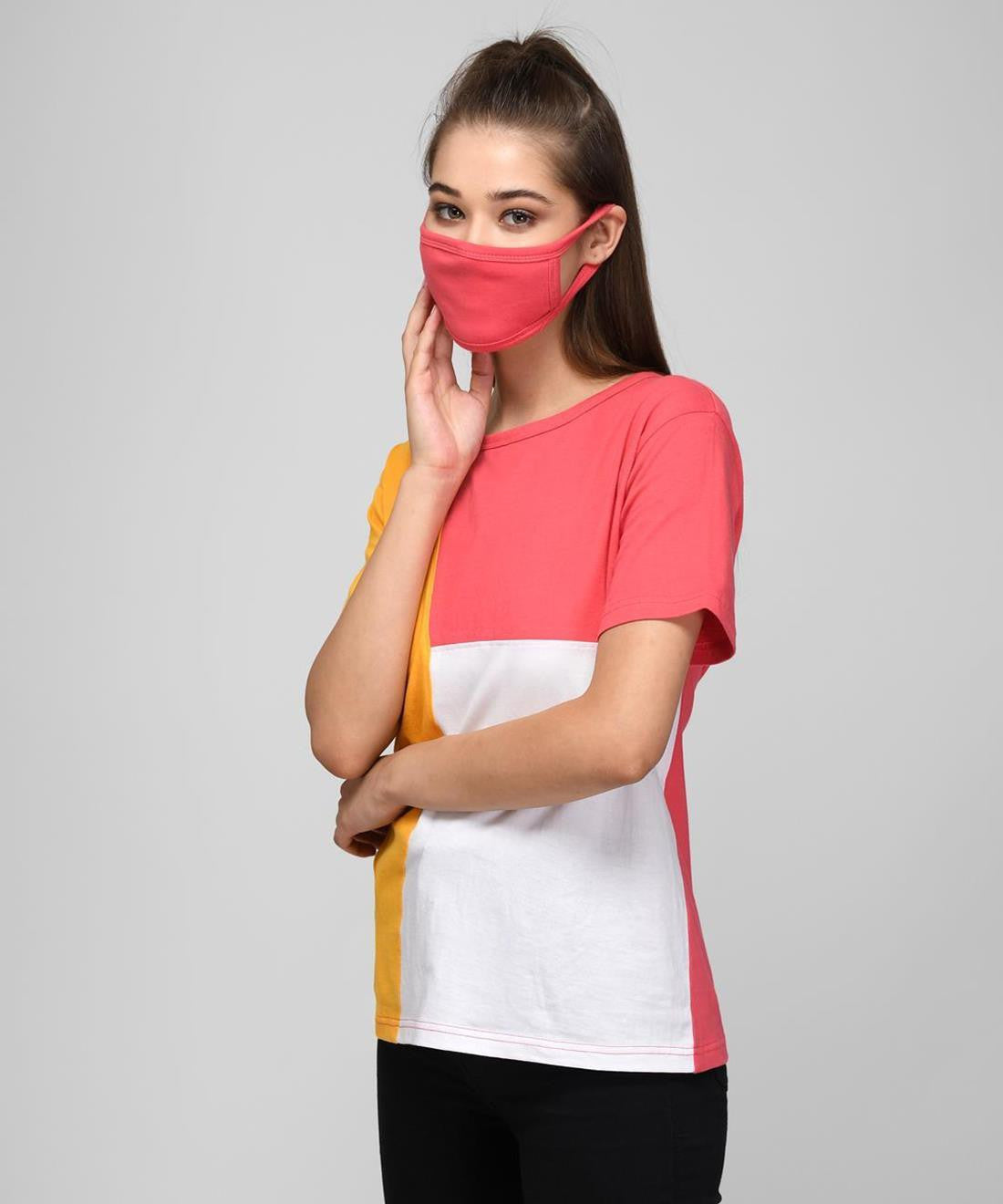 KOTTY Colorblock Women Round Neck Multicolor T-Shirt 