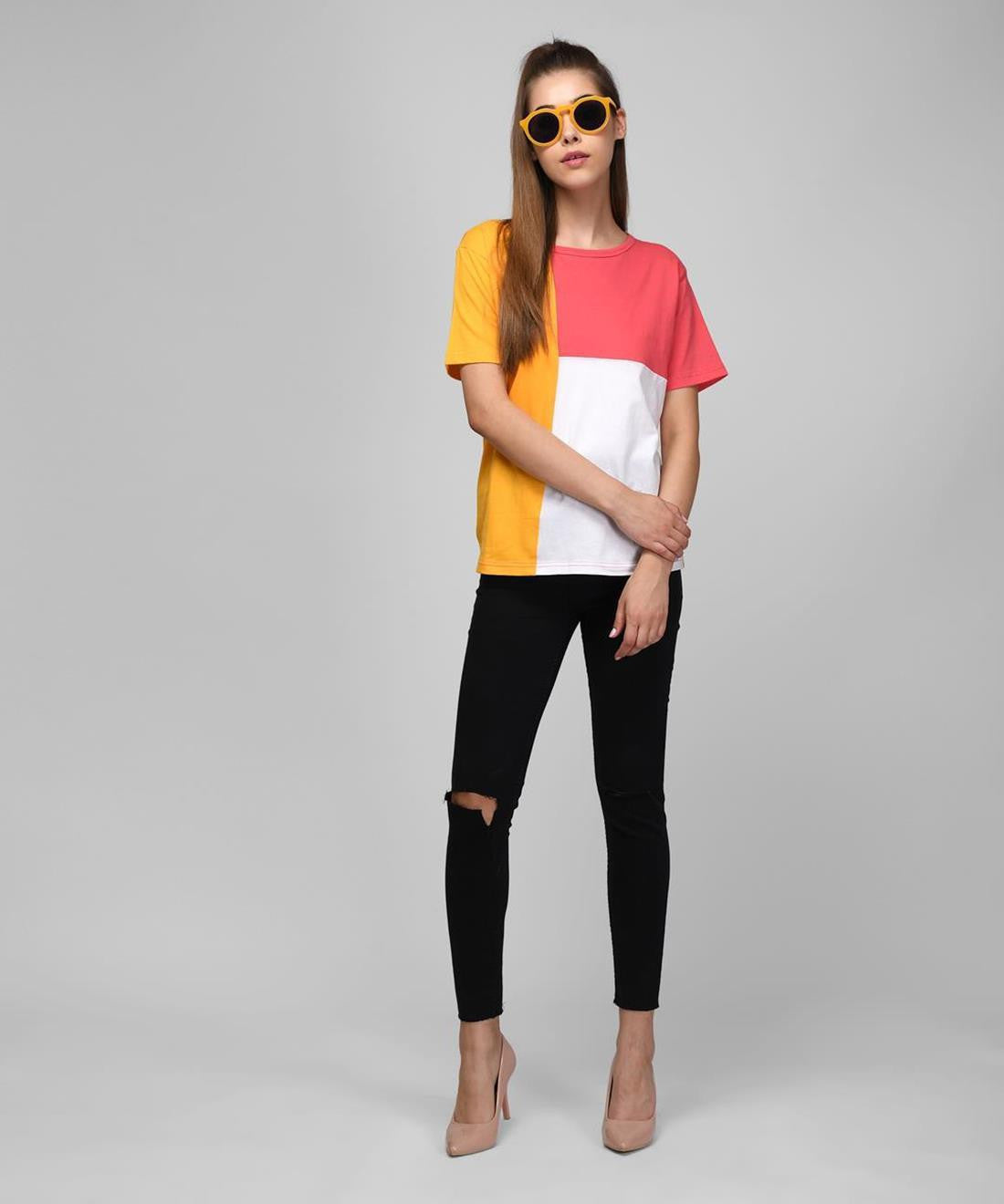 KOTTY Colorblock Women Round Neck Multicolor T-Shirt 