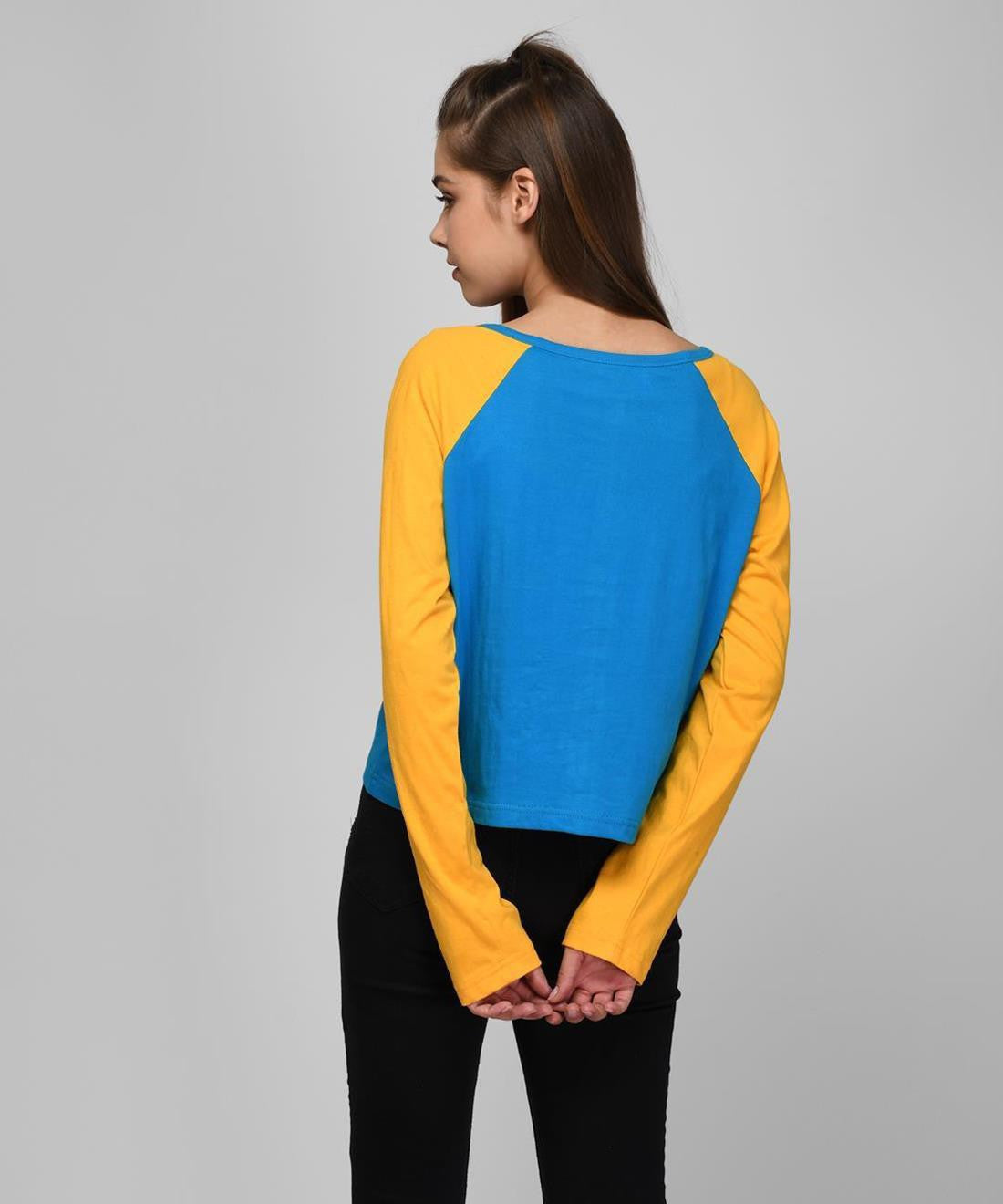 KOTTY Colorblock Women Round Neck Blue, Yellow T-Shirt 