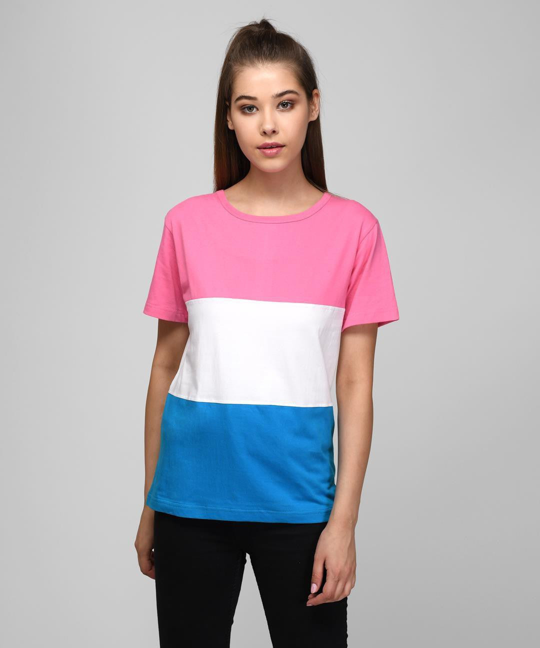 KOTTY Colorblock Women Round Neck Multicolor T-Shirt 