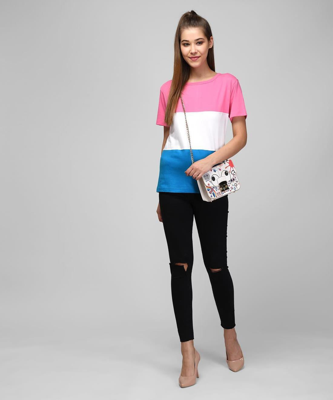 KOTTY Colorblock Women Round Neck Multicolor T-Shirt 