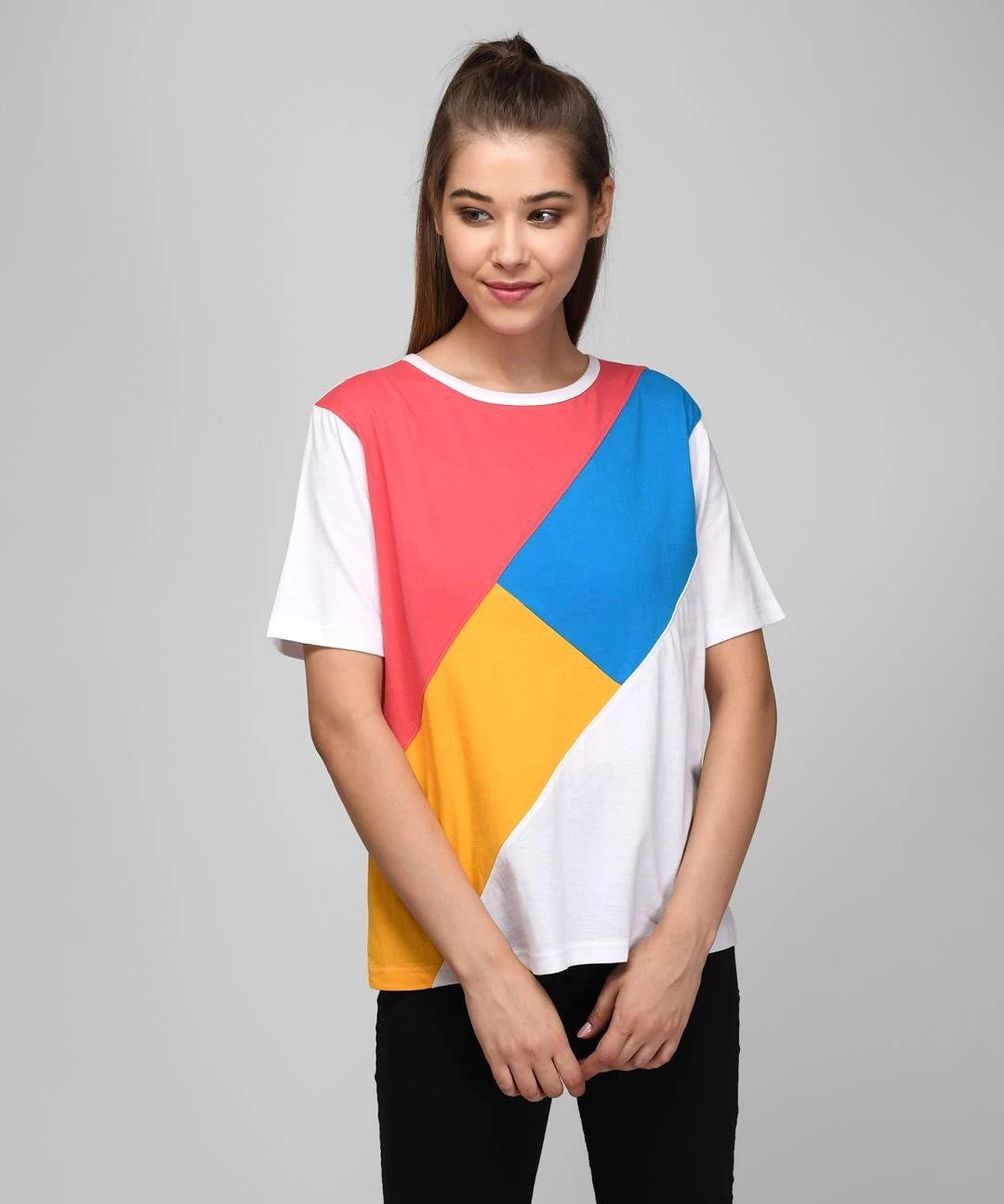 KOTTY Colorblock Women Round Neck Multicolor T-Shirt 
