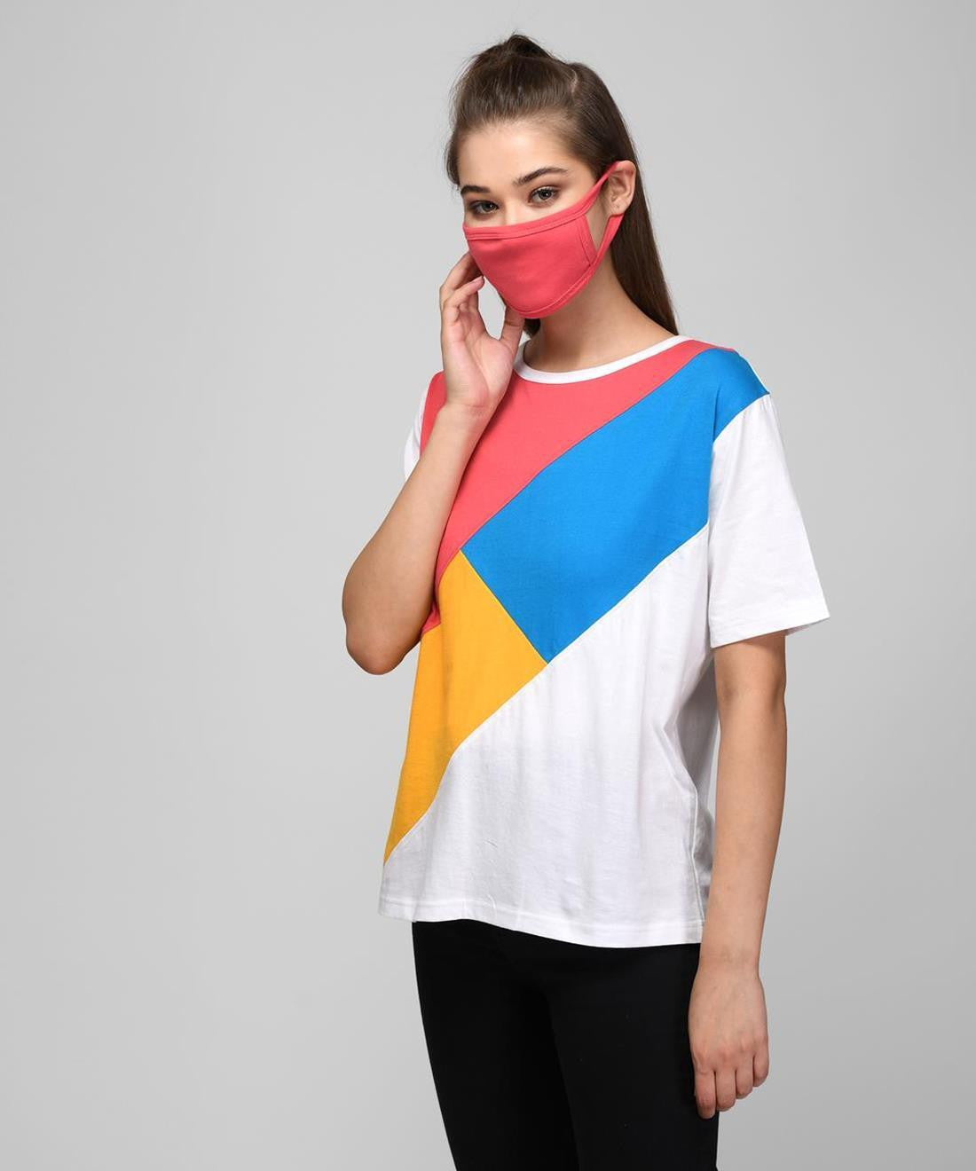KOTTY Colorblock Women Round Neck Multicolor T-Shirt 