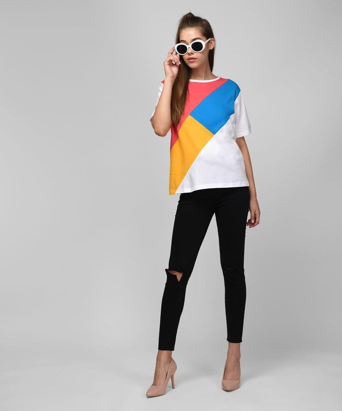 KOTTY Colorblock Women Round Neck Multicolor T-Shirt 