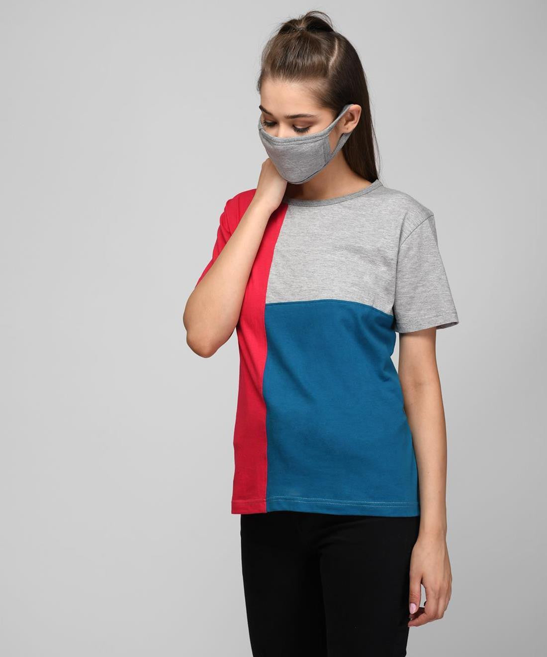 KOTTY Colorblock Women Round Neck Multicolor T-Shirt 