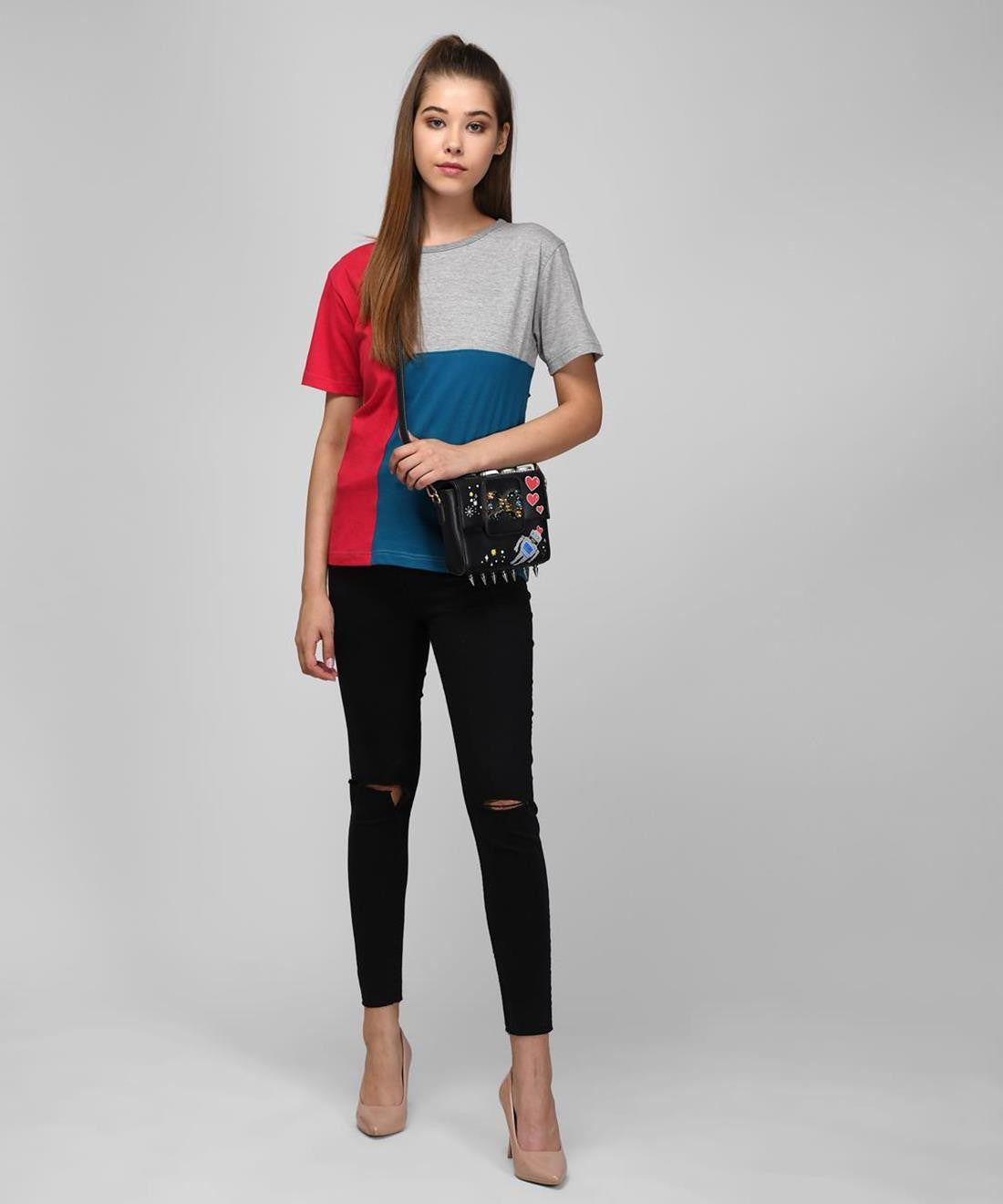 KOTTY Colorblock Women Round Neck Multicolor T-Shirt 