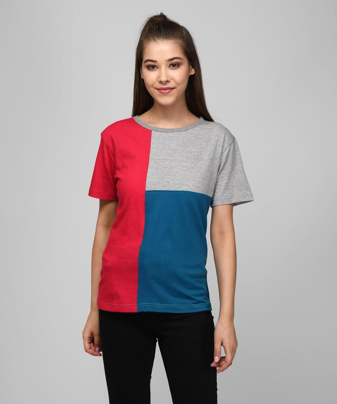 KOTTY Colorblock Women Round Neck Multicolor T-Shirt 