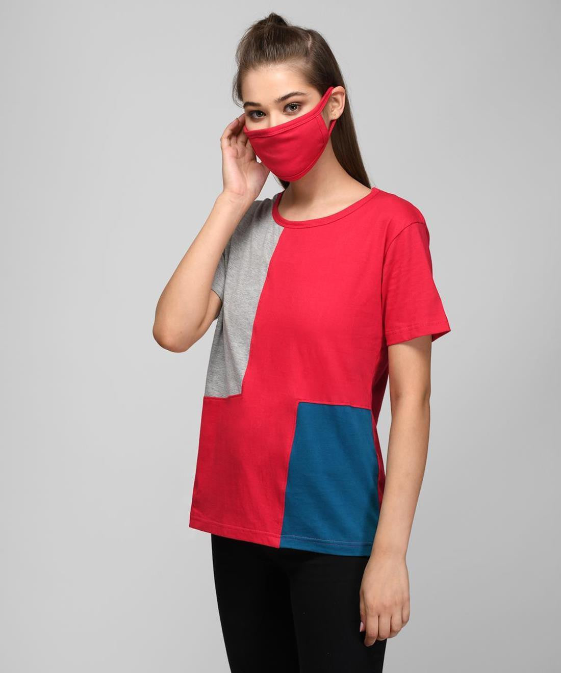 KOTTY Colorblock Women Round Neck Multicolor T-Shirt 