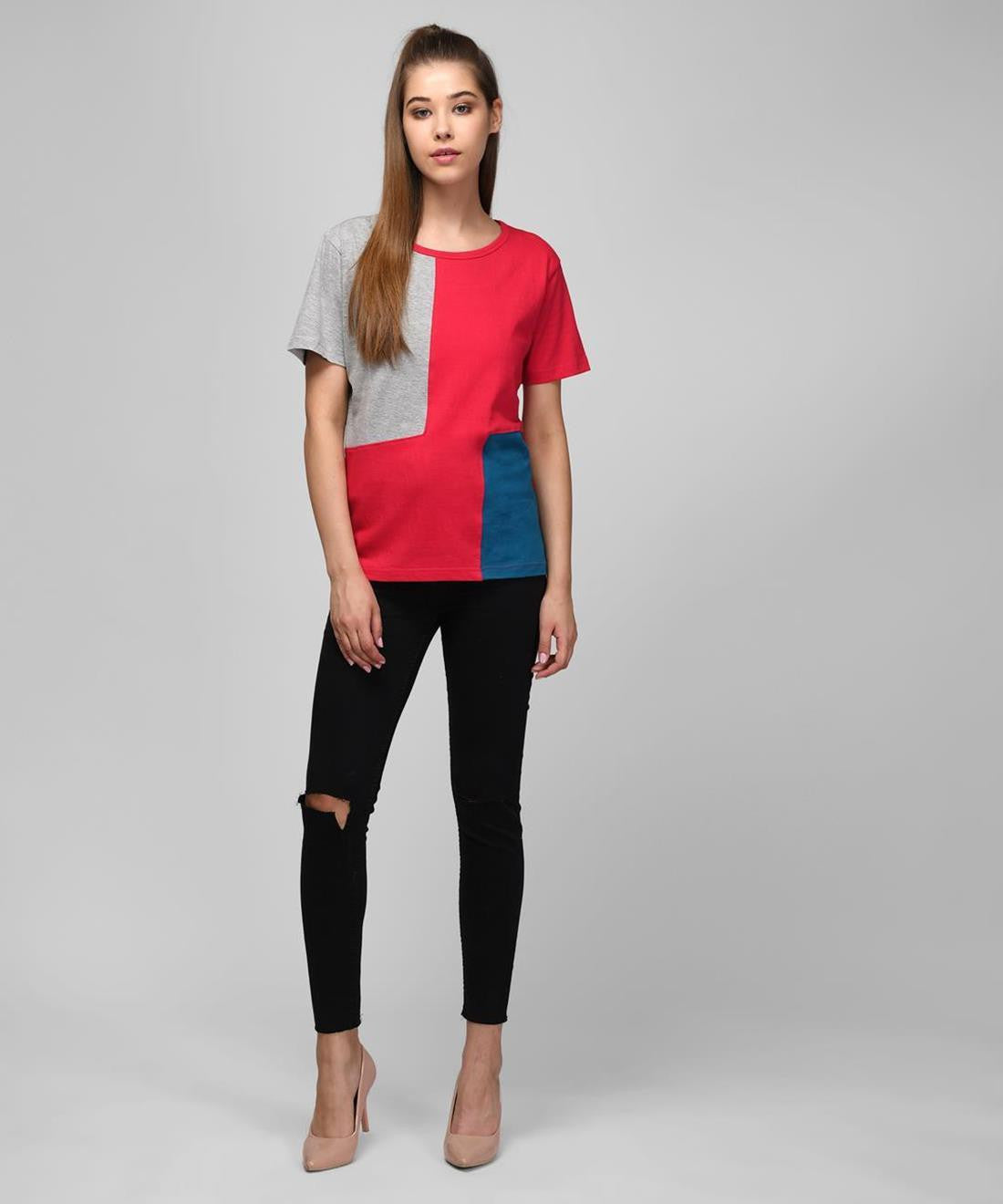 KOTTY Colorblock Women Round Neck Multicolor T-Shirt 