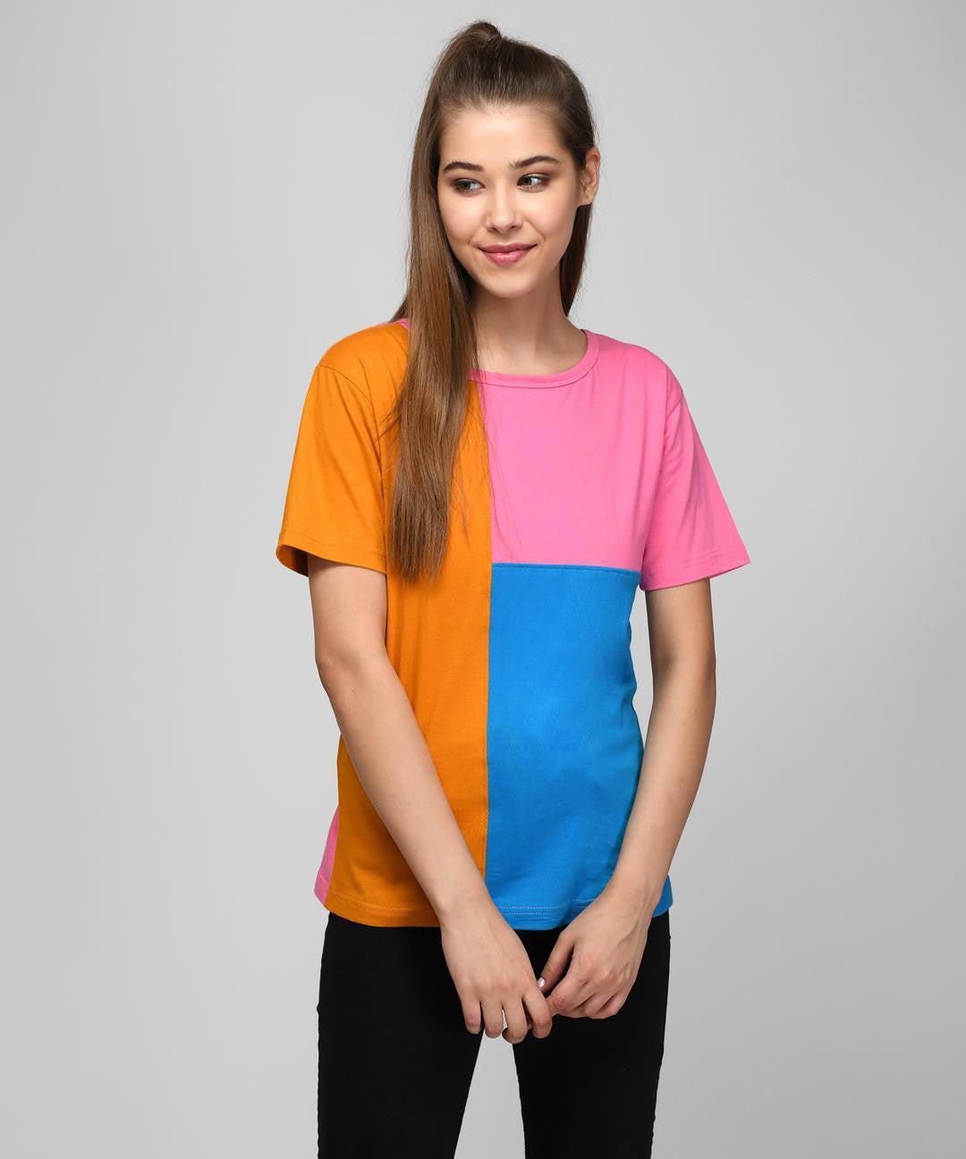 KOTTY Colorblock Women Round Neck Multicolor T-Shirt 