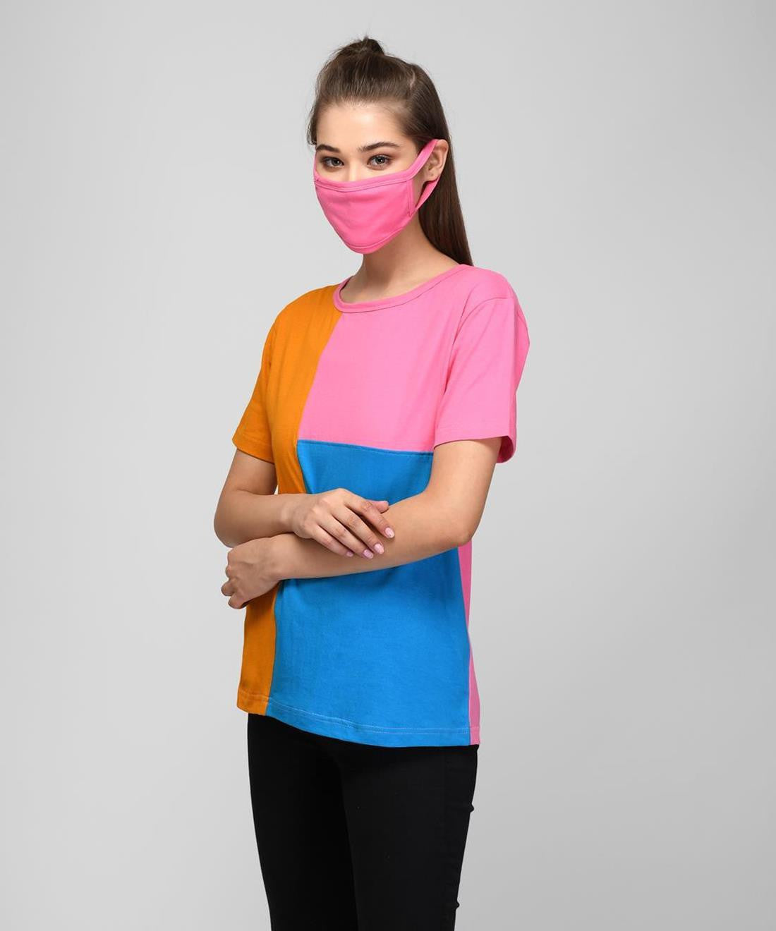 KOTTY Colorblock Women Round Neck Multicolor T-Shirt 