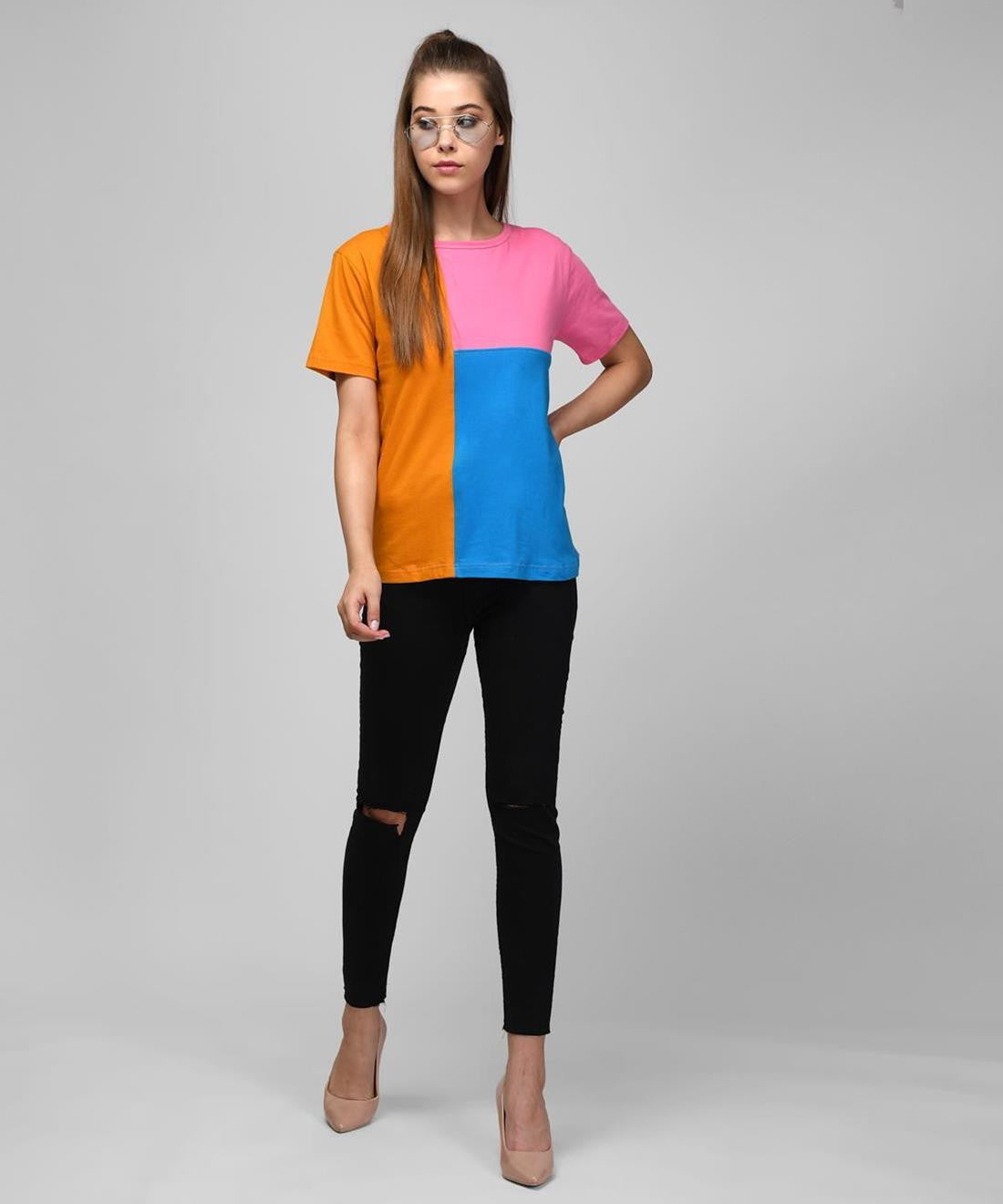 KOTTY Colorblock Women Round Neck Multicolor T-Shirt 