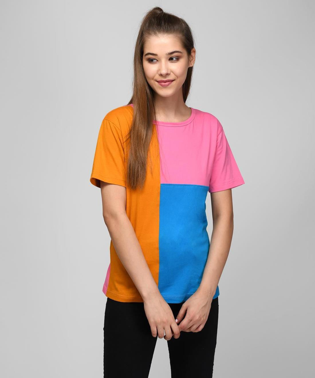 KOTTY Colorblock Women Round Neck Multicolor T-Shirt 
