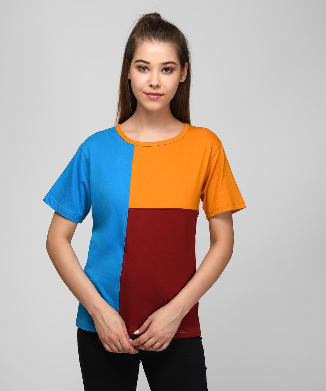 KOTTY Colorblock Women Round Neck Multicolor T-Shirt 