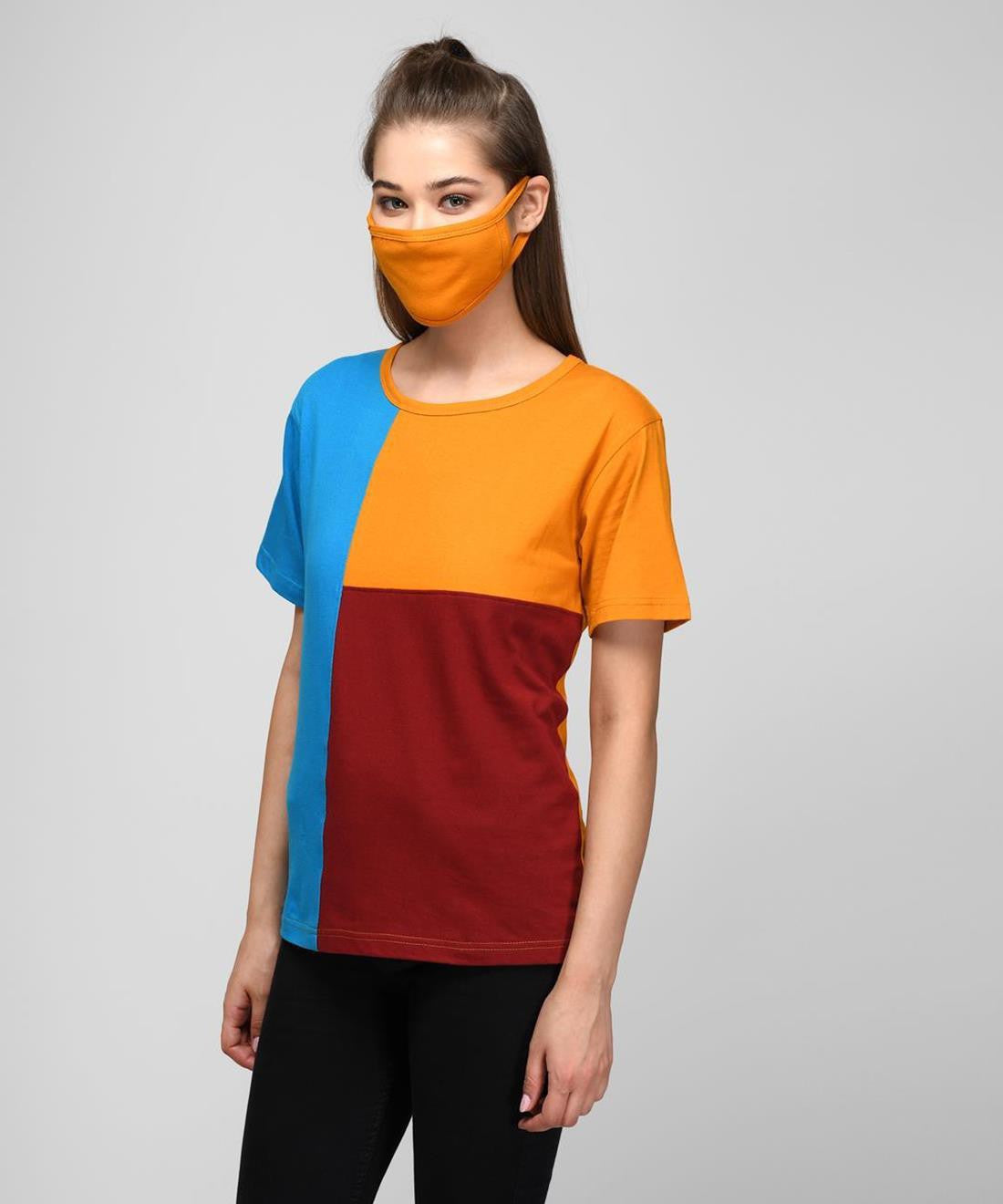 KOTTY Colorblock Women Round Neck Multicolor T-Shirt 