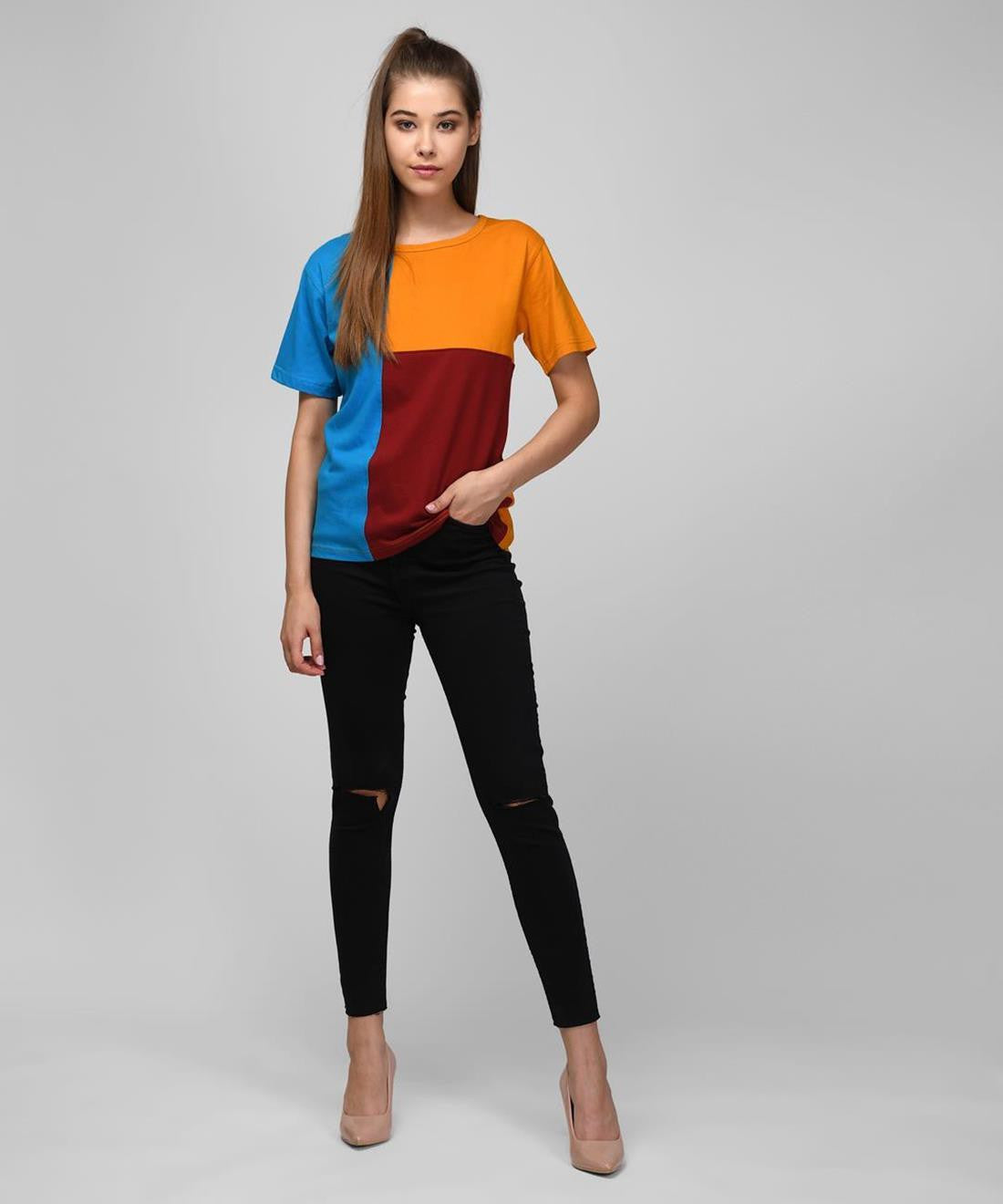KOTTY Colorblock Women Round Neck Multicolor T-Shirt 
