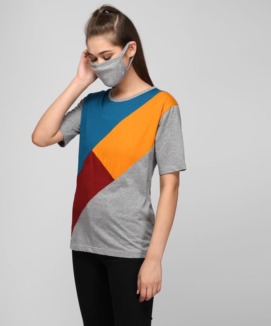KOTTY Colorblock Women Round Neck Multicolor T-Shirt 