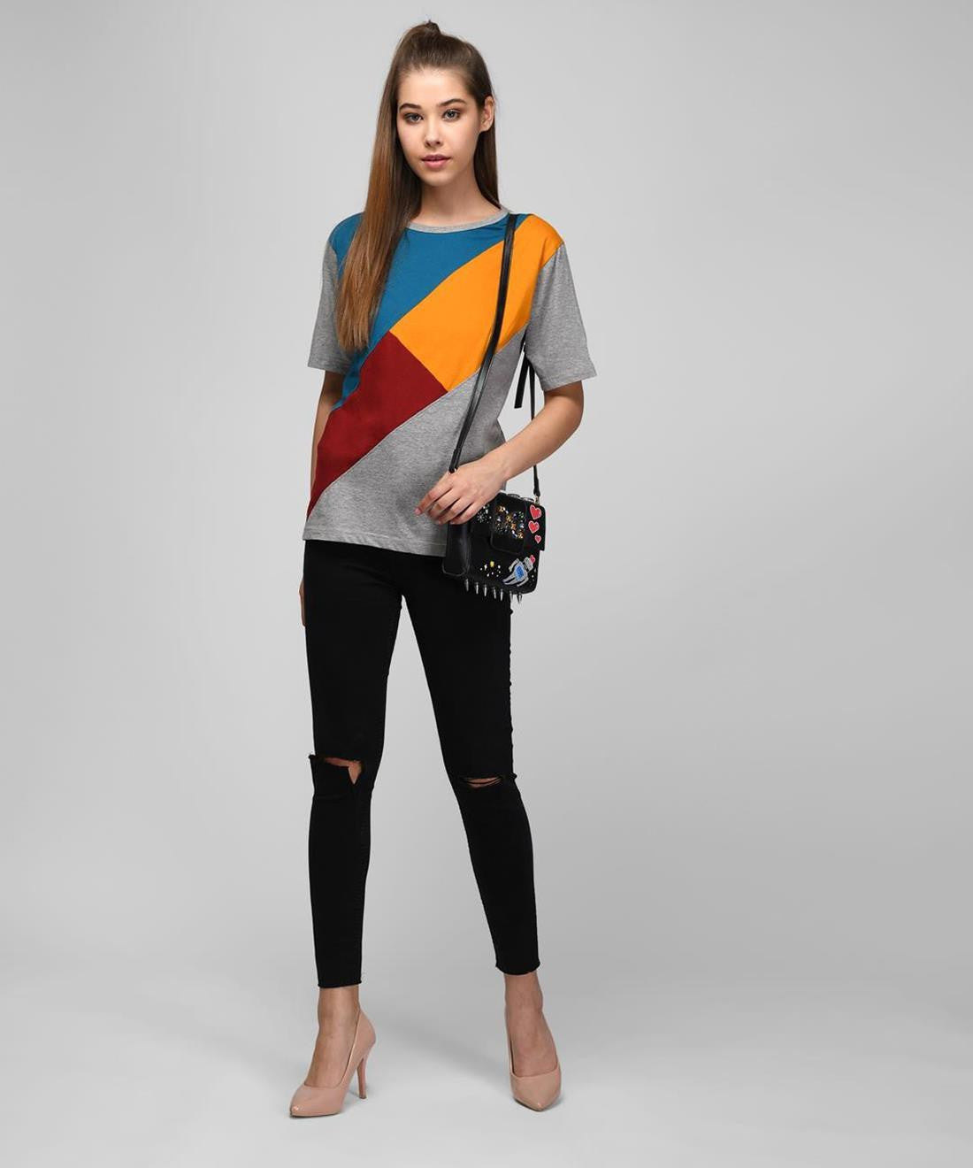 KOTTY Colorblock Women Round Neck Multicolor T-Shirt 