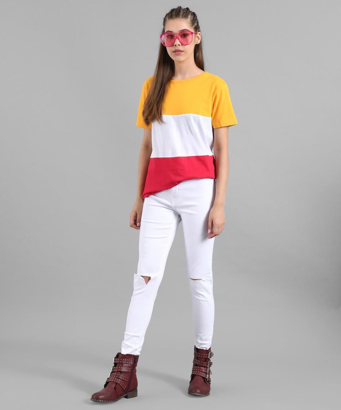 KOTTY Colorblock Women Round Neck Multicolor T-Shirt 