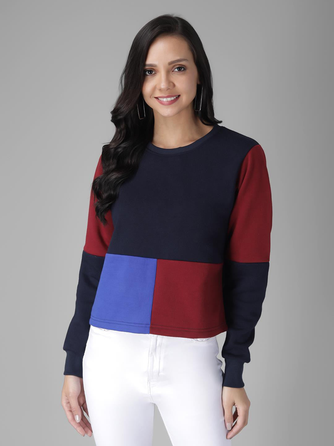 KOTTY Full Sleeve Color Block Women Sweatshirt 