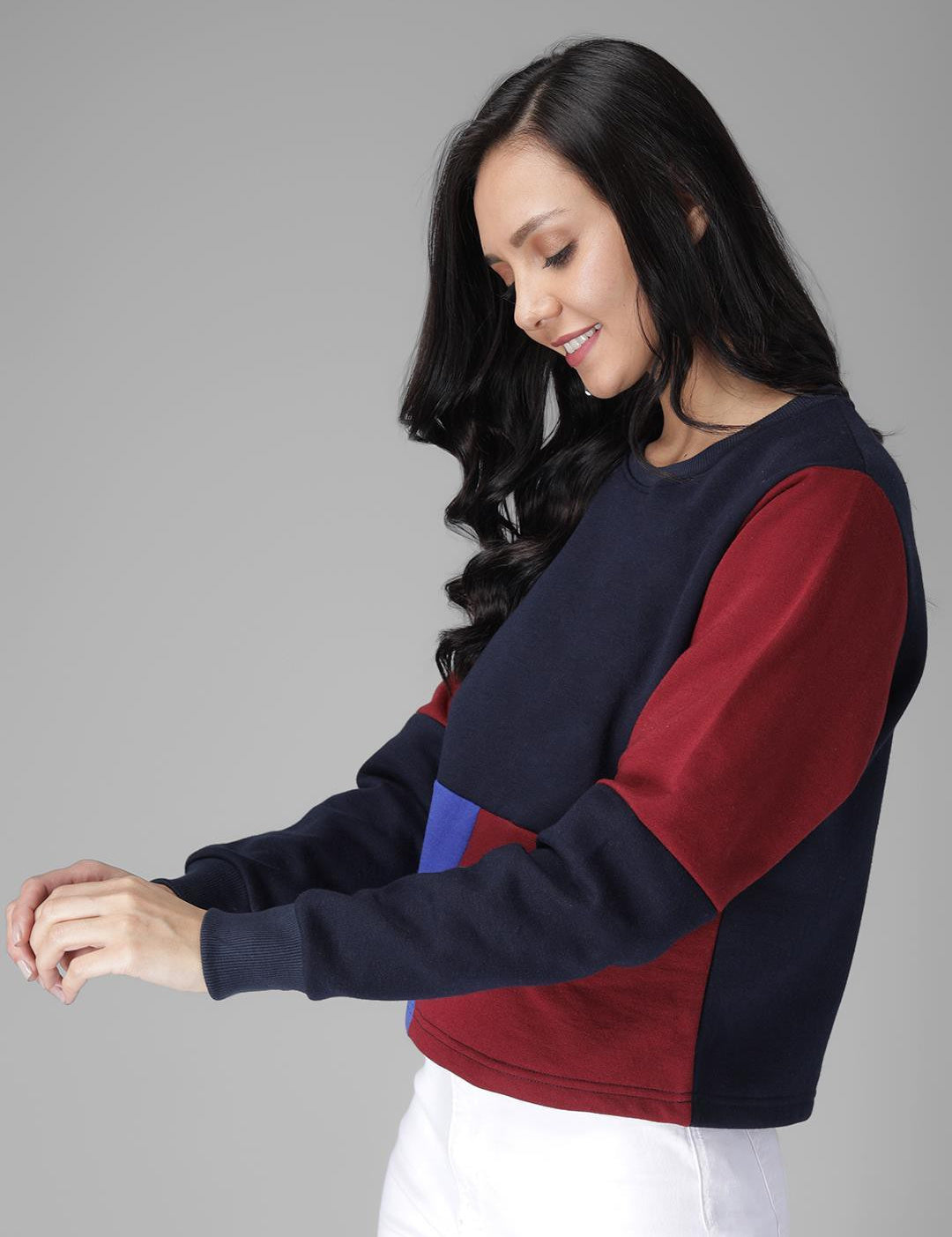 KOTTY Full Sleeve Color Block Women Sweatshirt 
