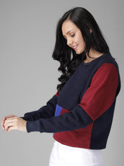 KOTTY Full Sleeve Color Block Women Sweatshirt 