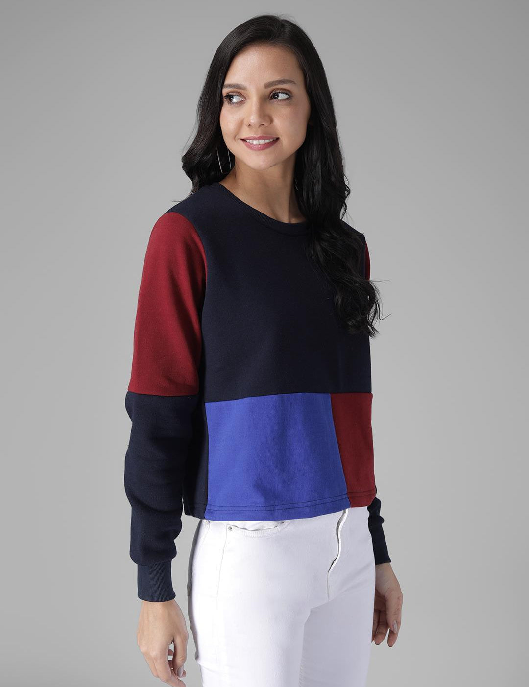 KOTTY Full Sleeve Color Block Women Sweatshirt 