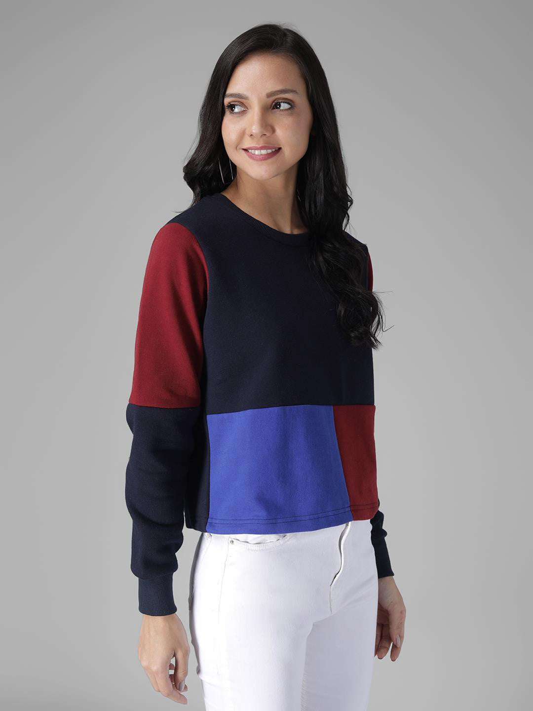 KOTTY Full Sleeve Color Block Women Sweatshirt 