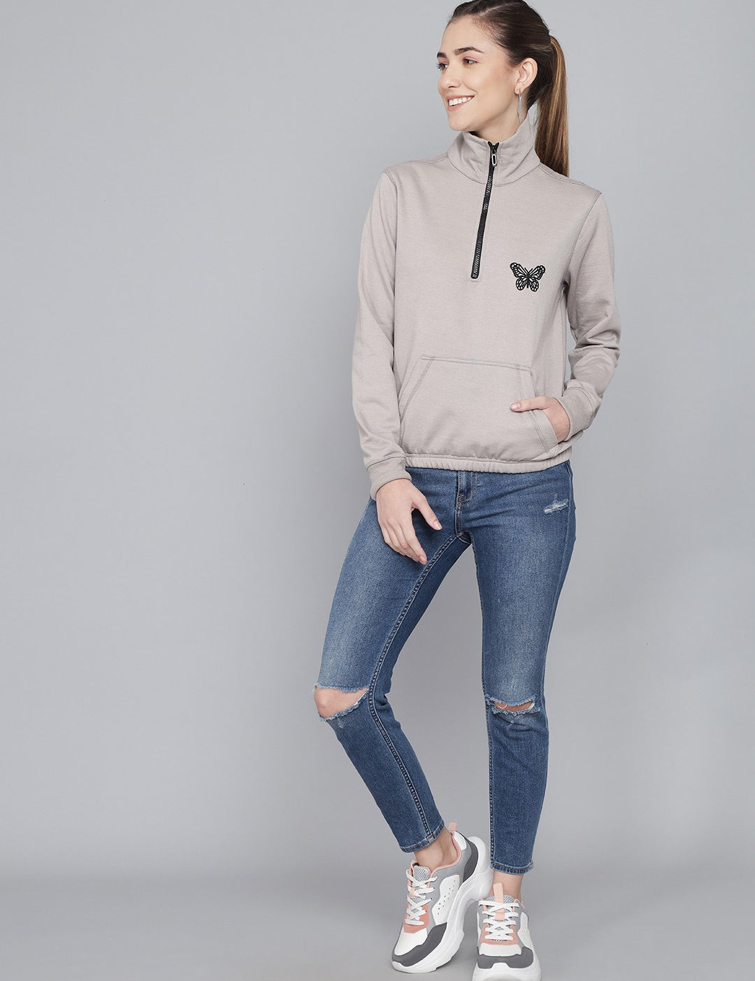 KOTTY Full Sleeve Embroidered Women Sweatshirt 