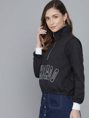 KOTTY Women Black Full Sleeve Printed Sweatshirt