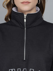 KOTTY Women Black Full Sleeve Printed Sweatshirt